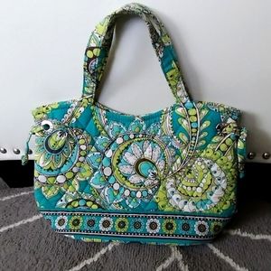 Vera Bradley Mini Quilted Sherry Handbag Peacock Paisley Blue/ Green